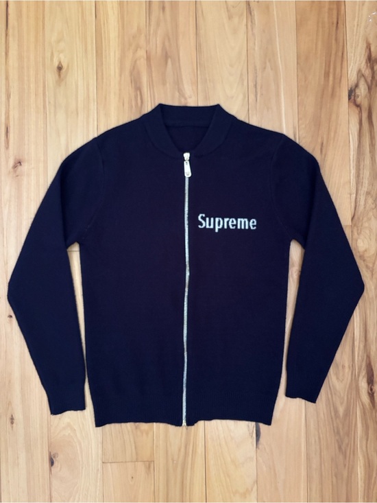 Supreme Other - SUPREME | Navy Full Zip Knit Bomber Mock Neck Cardigan Sweater Jacket | Size S